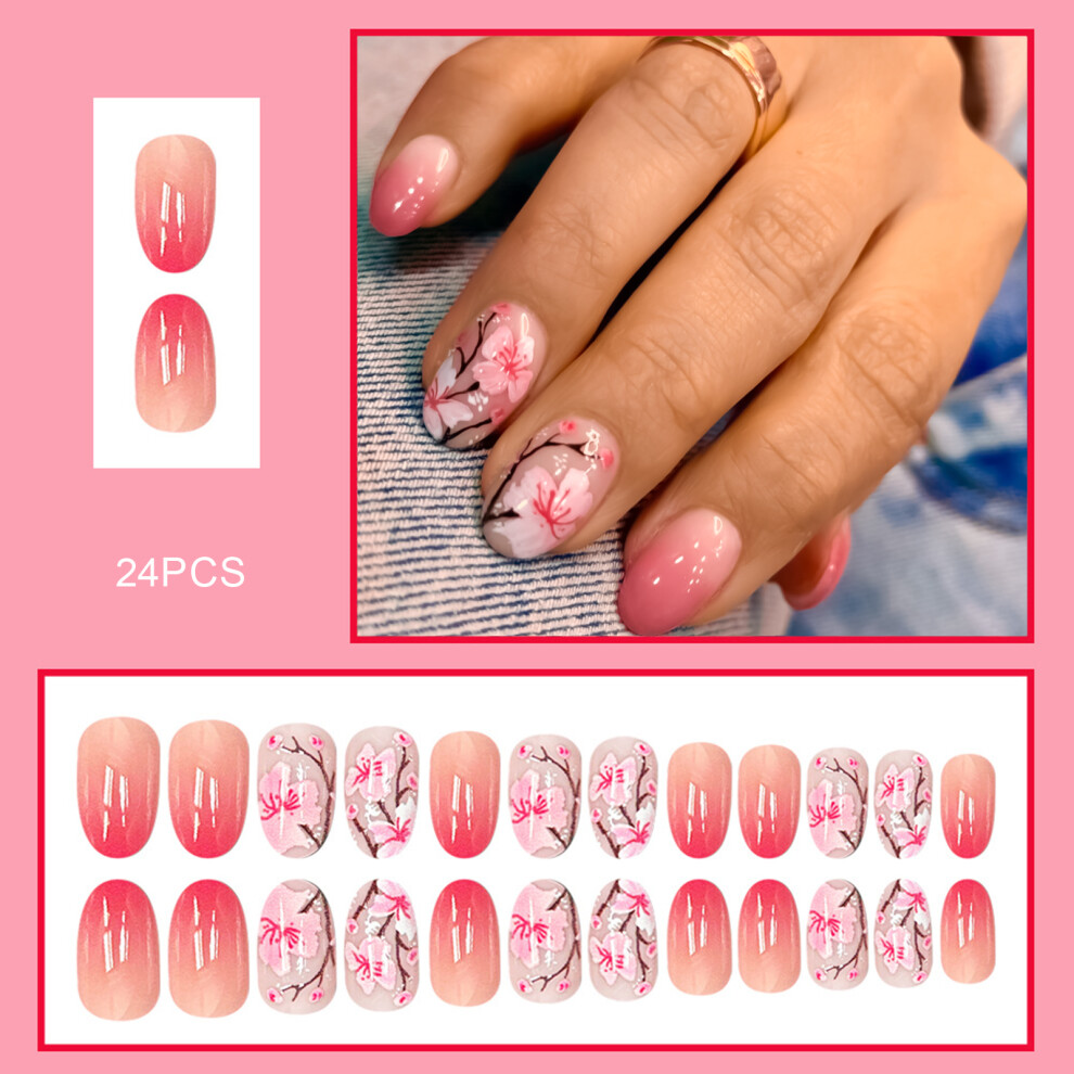 Bright-Home 24Pcs Pink Gradient Short Press On Nails Resin Material Zero Pressure On Nail Bed For Women Nail Art Decoration
