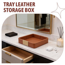 Leather Desktop Storage Tray Square Storage Key Tray European Jewelry Leather Drawer