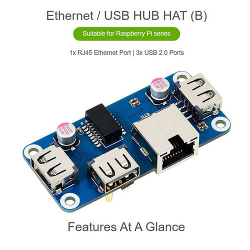 10X Ethernet/USB HUB HAT(B) for Raspberry Pi 4B/3B+/3A+/2B/Zero/Zero with Zero WH,with 1X RJ45 Ethernet Port