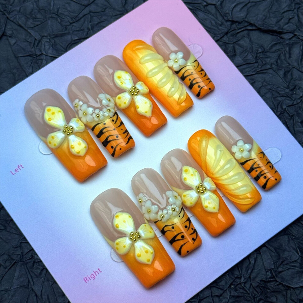 Dcph-Clothing (M) 3D Nude & Yellow Fake Nails, 10Pcs, Resin, Zero Pressure