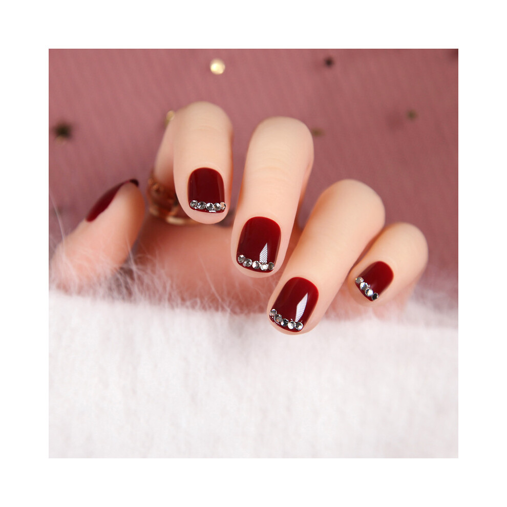 Creation-3C 24Pcs Wine Red Press-On Nails W/ Diamonds