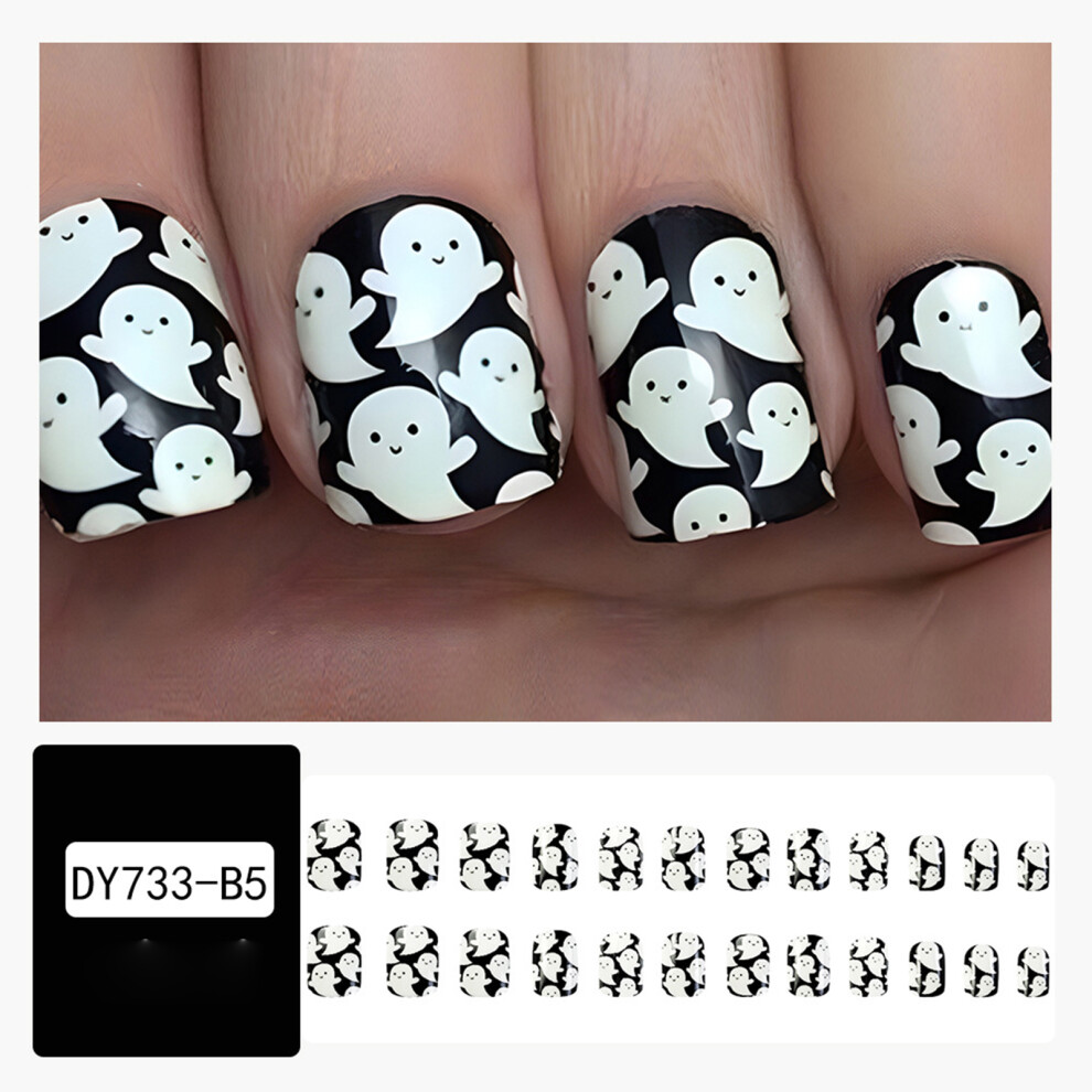 Creation-3C (Jelly Glue Model) Glossy Halloween Ghost False Nails - Black & White