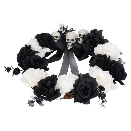Halloween Wreath Deadwood Skull Black White35cm 1