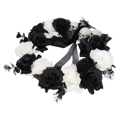 Halloween Wreath Deadwood Skull Black White35cm 2
