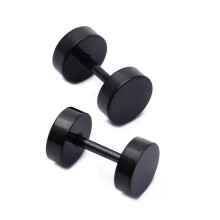 2 Paar Barbell-Ohrstecker aus Edelstahl für Herren, Schwarz, 6 mm