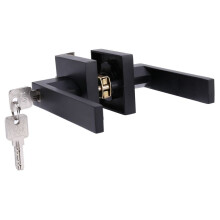 4X Door Handle Lock Square Channel Privacy Mask Interior Bedroom Room Bathroom Three-Bar Spherical Lock-Black