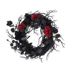 Halloween Wreath – Deadwood & ABS, Black with Red Flower
