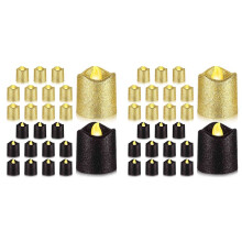 48 Packs Gold Flameless Votive Candles Black Glitter LED Tealights Battery Operated Tea Lights Warm Yellow Light Holder