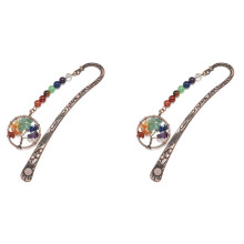 2X Chakra Kristal Bladwijzer Vintage Metalen Boom Bladwijzers voor Vrouwen Student Leraar Afstuderen Kerstcadeau