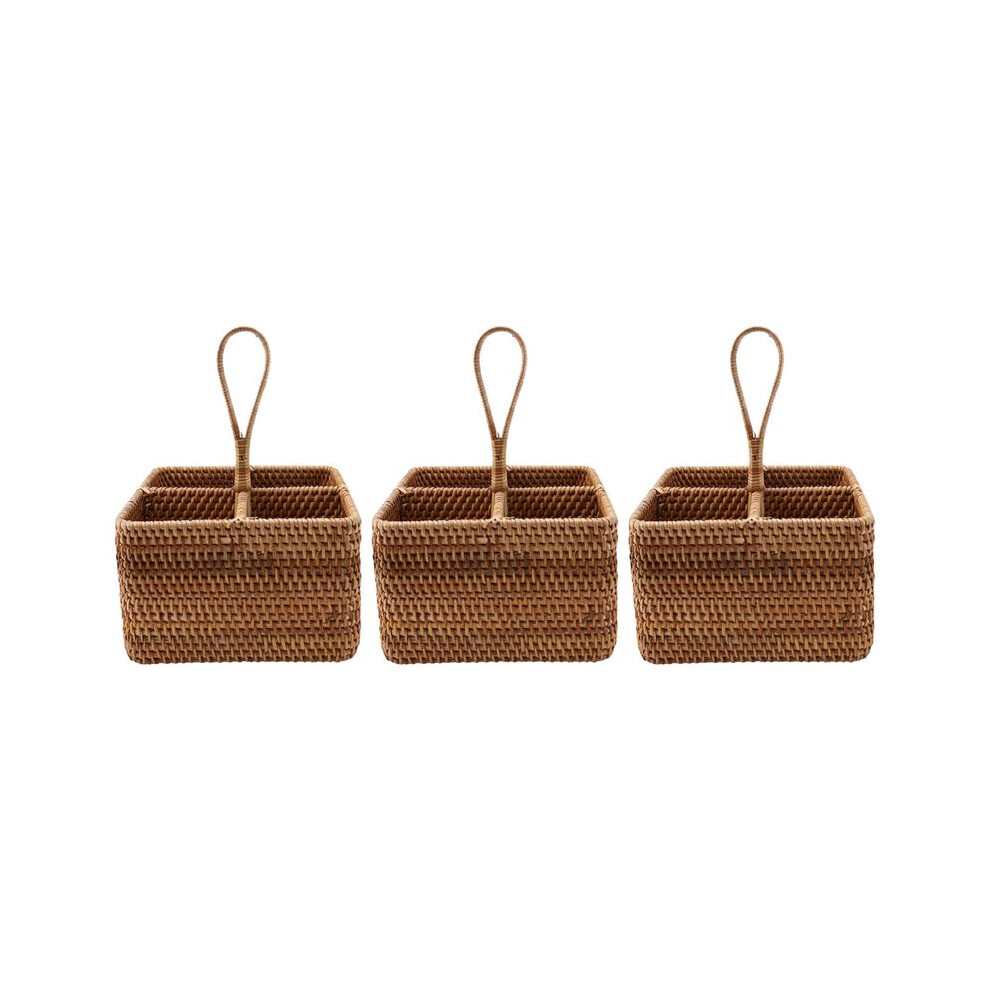 Semoic 3X Hand-Woven Wicker Straw Storage Basket Portable Four Compartment Classification Storage Fruit Basket Home Storage C
