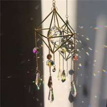 3X Crystal Sun Catcher, Rainbow Prism, Window Sun Catcher,Gold Plated Celestial Suncatcher,Boho Sun & Moon with Crystals