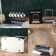 2X Balls Bring 5 Balls, Z Shape Cradle, Electroplated Metal Material Pendulum Balls with Base