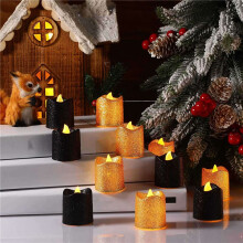 48 Packs Gold Flameless Votive Candles Black Glitter LED Tealights Battery Operated Tea Lights Warm Yellow Light Holder