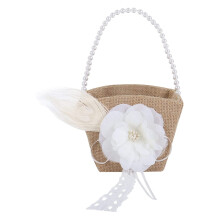 2X Panier de Fille de Fleur en Toile de Jute Rustique pour Panier de Fleurs de Fête de Mariage Rustique Vintage ûrPoignée en Perle