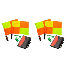 2X Soccer Referee Kit Football Checkered Soccer Flags Wallet Notebook with Red Yellow Card and Whistle