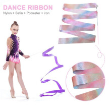 4st 2M Knipperende Ster Gym Linten Dans Lint Ritmische Kunst Gymnastiek Ballet Streamer Twirling Rod Rainbow Stick