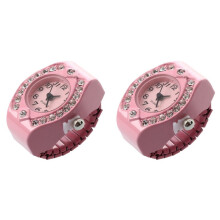 2X Women Alloy Quartz Pocket Finger Ring Watch Rhinestone Round Dial
