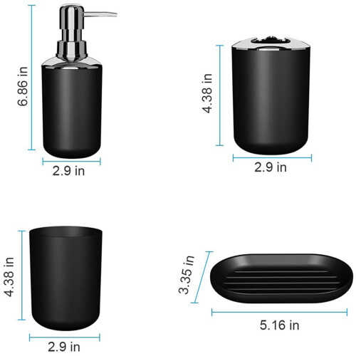 8 Pcs Plastic Bathroom Accessory Set,Bath Toilet Brush Accessories Set with Toothbrush Holder,Toothbrush Cup(Black) 2