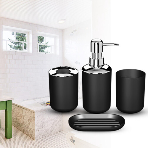 8 Pcs Plastic Bathroom Accessory Set,Bath Toilet Brush Accessories Set with Toothbrush Holder,Toothbrush Cup(Black)