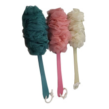 3pc Wooden Long Handle Bath Body Brush and Shower Sponge Set for Exfoliation and Back Scrubbing