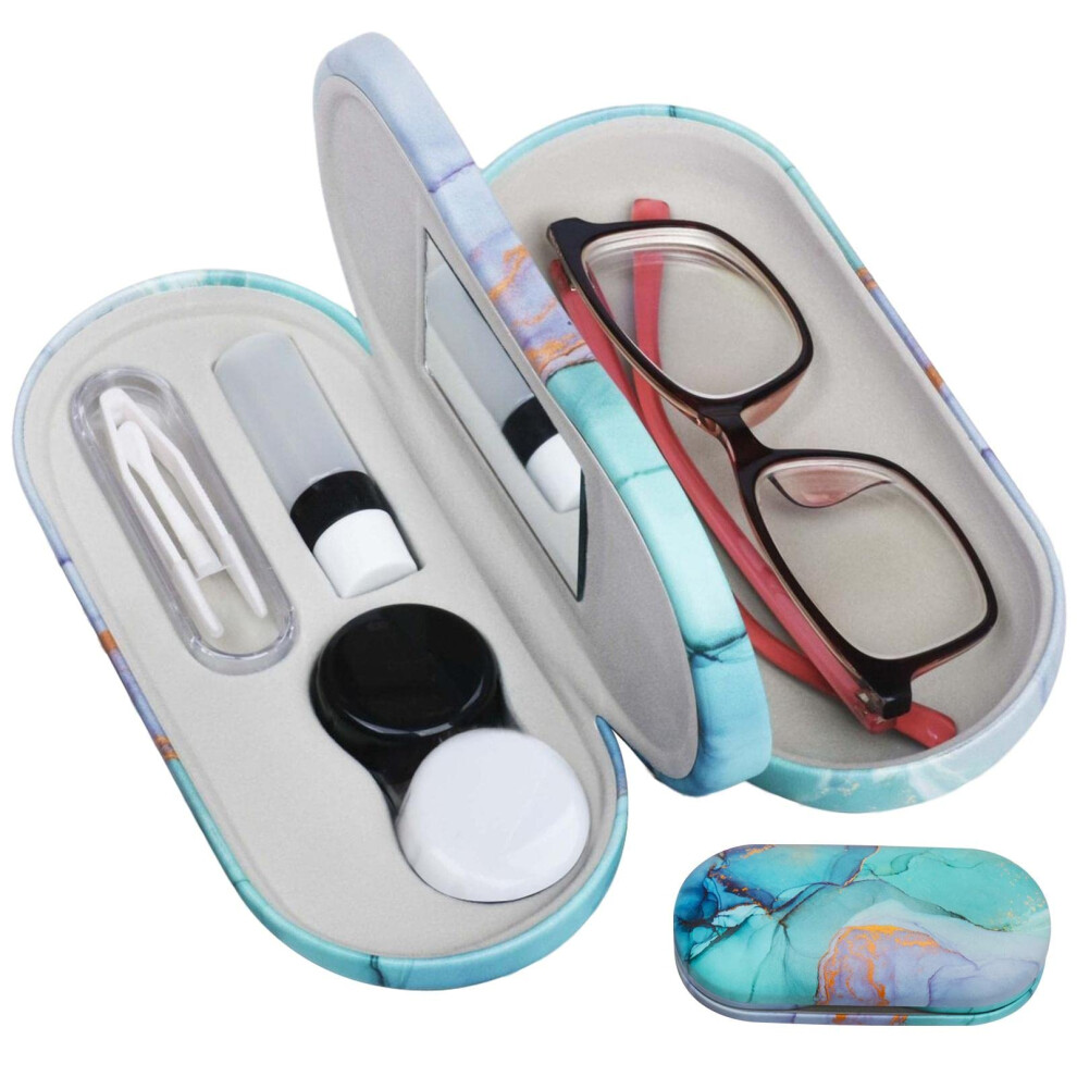 Green 2 In 1 Contact Lens And Glasses Travel Case With Mirror, Tweezer And Solution Bottle