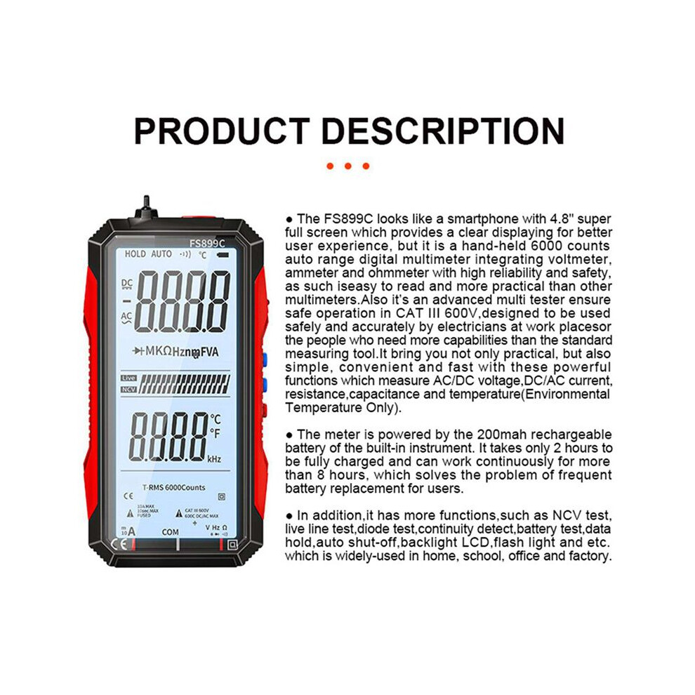 2X Digital Multimeter 6000 Counts True Ac/ Ammeter Voltmeter Auto Temperature Ohm Hz Capacitance Diode Ncv Meter 6031418892455