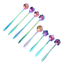 24Pcs Flower Spoon Set, 2 Different Size Colorful Stainless Steel Teaspoons Rainbow Coffee Stirring Spoon