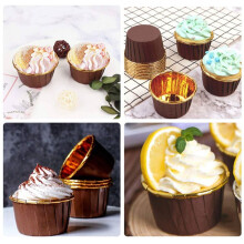 200Pcs Aluminum Foil Cupcake Cups Disposable Muffin Liners Baking Cups Aluminum Cupcake Tip Pan Gold + Brown