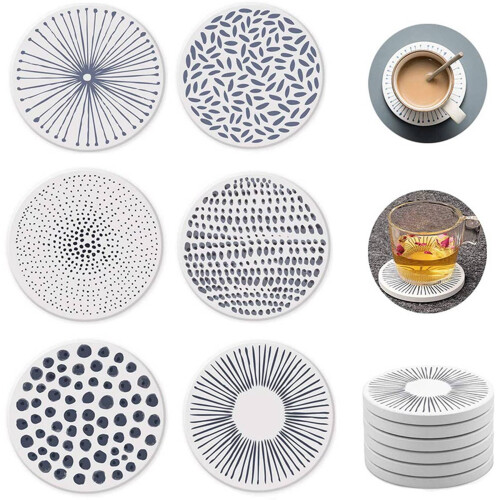 12X Ceramic Stone with Cork Backing Non-Slip Heat Insulation Table Mat Absorbent Coasters for Drinks 1