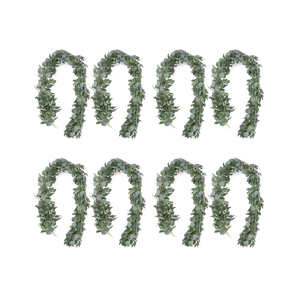 Semoic Artificial Eucalyptus Garland With Willow Vines, 8 Packs 6.5 Feet Eucalyptus Garland Greenery, Silver Dollar Eucalyptus