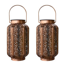 2X Solar Lantern Lights Outdoor Vintage Metal Hanging Lanterns with Handle for Garden Accessories Porch Decorations