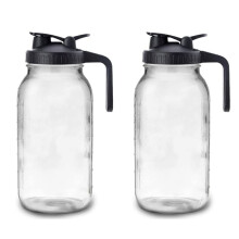 2X 64Oz Glass Pitcher with Lid Wide Mouth Jar Leak-Proof Water Jug, for Water, Juice, Milk, Tea, Iced Coffee, and Drinks