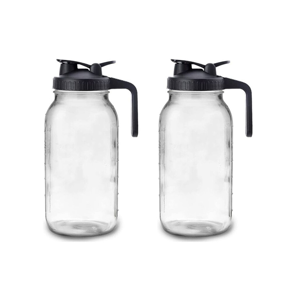 Brecantia 2X 64Oz Glass Pitcher With Lid Wide Mouth Jar Leak-Proof Water Jug, For Water, Juice, Milk, Tea, Iced Coffee, And Drinks