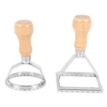 2X Ravioli Stamp Maker Cutter with Roller Wheel Set, Mold with Wooden Handle for Fluted , Pasta Kitchen Attachment