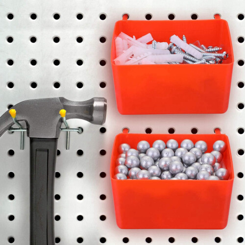 16 Pieces Pegboard Bins Kit Pegboard Parts Storage Pegboard Accessories Workbench Bins for Organizing Hardware(Red)
