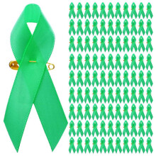 300 Pieces Awareness Ribbon Satin Ribbon Lapel Pins Fabric Ribbons with Safety Pins for Women Men (Green)