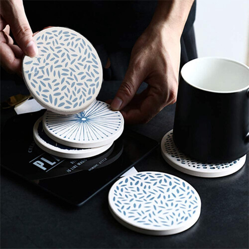 12X Ceramic Stone with Cork Backing Non-Slip Heat Insulation Table Mat Absorbent Coasters for Drinks 2