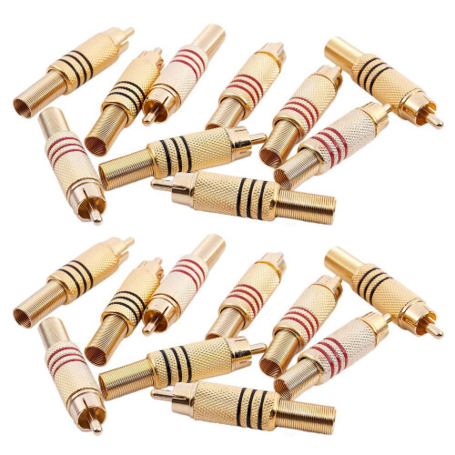 20Pcs Goldton Maennlich RCA Stecker-Audioanschluss Metallfeder Adapter 1