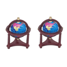 2X Globo del Mondo Della Casa Delle Bambole nel Scala 1/12 con Supporto nel Legno, Casa Delle Bambole Globo per Decorazione Display del Desktop