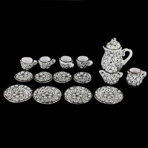 2X Porcelain Tea Set Eating Utensils 15Pzs Daisy Pattern 1