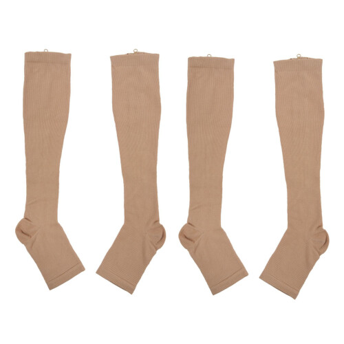 2X Increasing Circulation Compression Knee Socks Leg Support Stockings Beige S 1