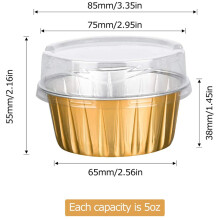 Dessert Cups with Lids, 50 Pack Gold Aluminum Foil Baking Cups Holders, Cupcake Bake Utility Ramekin Clear Pudding Cups
