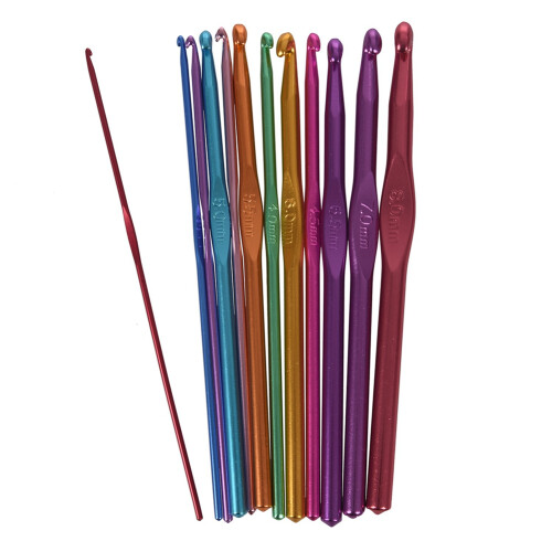 24X Metal Needles Crochet Hooks Set with Case Yarn  Kit Multicolor Random 2