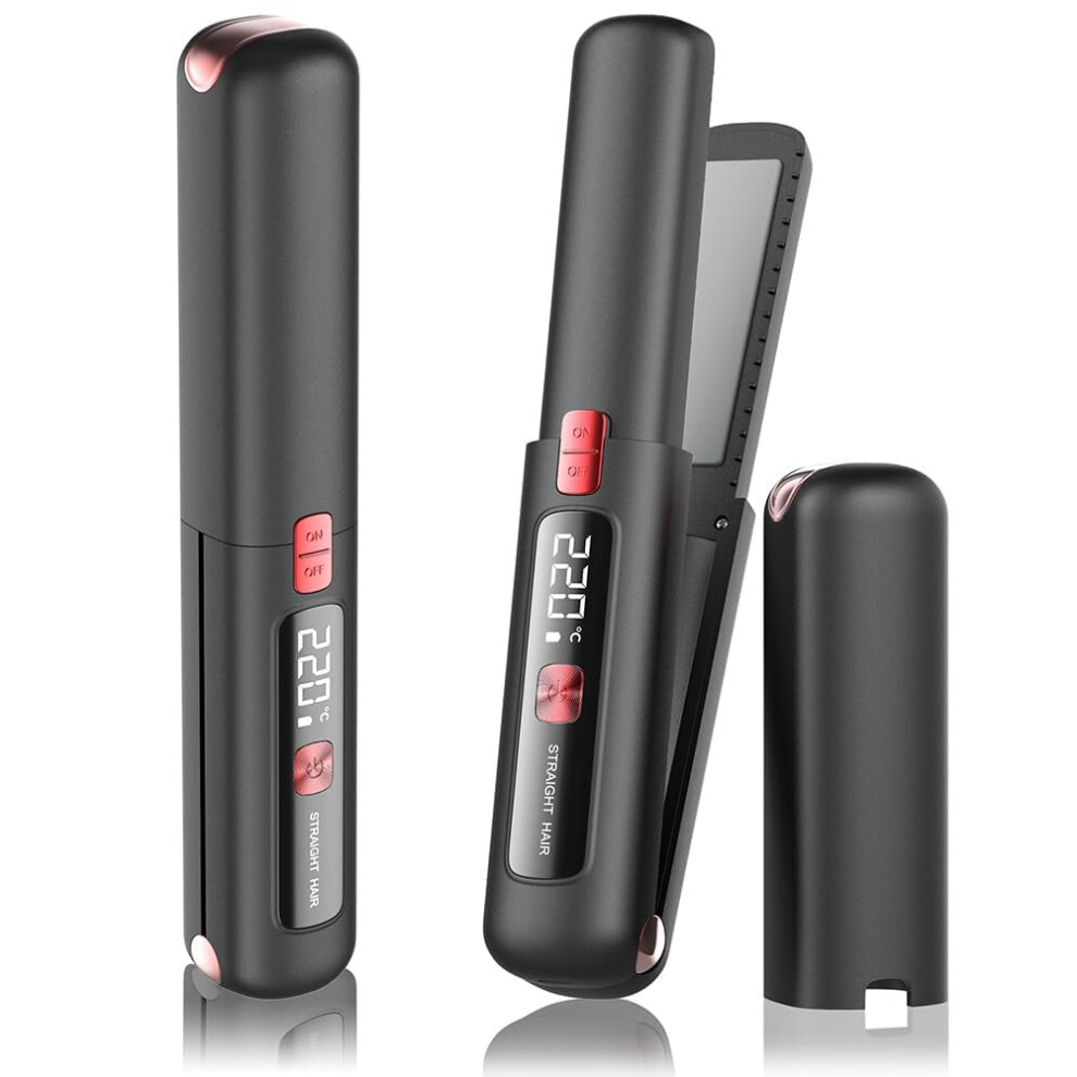 Black Cordless Hair Straightener And Curler 2 In 1 Usbc Rechargeable Fast Heating Ceramic Flat Iron For Travel (Black)