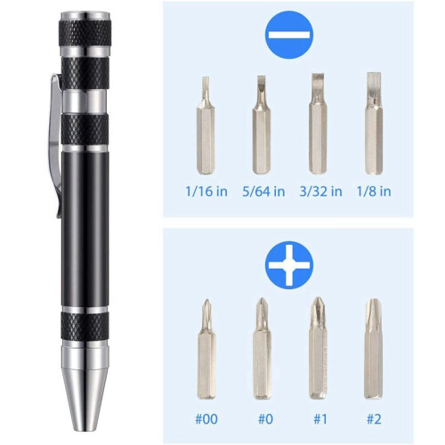 8 Pcs Pen Screwdriver Handy Tool Eight in One Magnetic Pocket Screwdriver Multi-Function  Gadgets Repair Tools (Black)