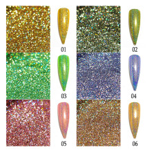 12 Farben Metallic Mirror Nagelpuder-Set, 10 Pinsel, Hochglanz Irisierender Chrome