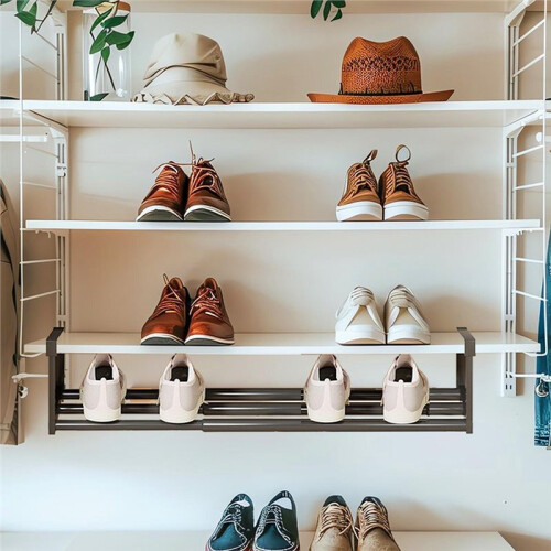 Adjustable Metal Scalable Shoe Rack Organizer for Entryway, Dorm, Garage - Expandable Storage Black 2