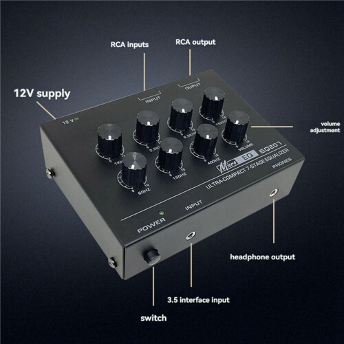 2X Preamp EQ207 7 Band Equalizers Sound Modifiers DC12V Power Input Audio Mixer EU Plug 2