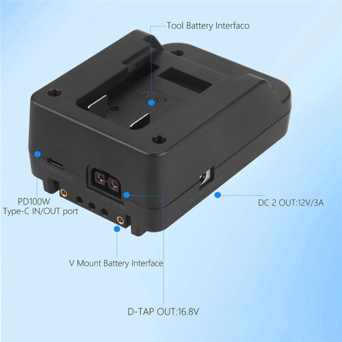 For  18V Battery to V Mount Battery Plate Converter Sturdy Multi Purpose PD100W Fast Charging Efficient Lights