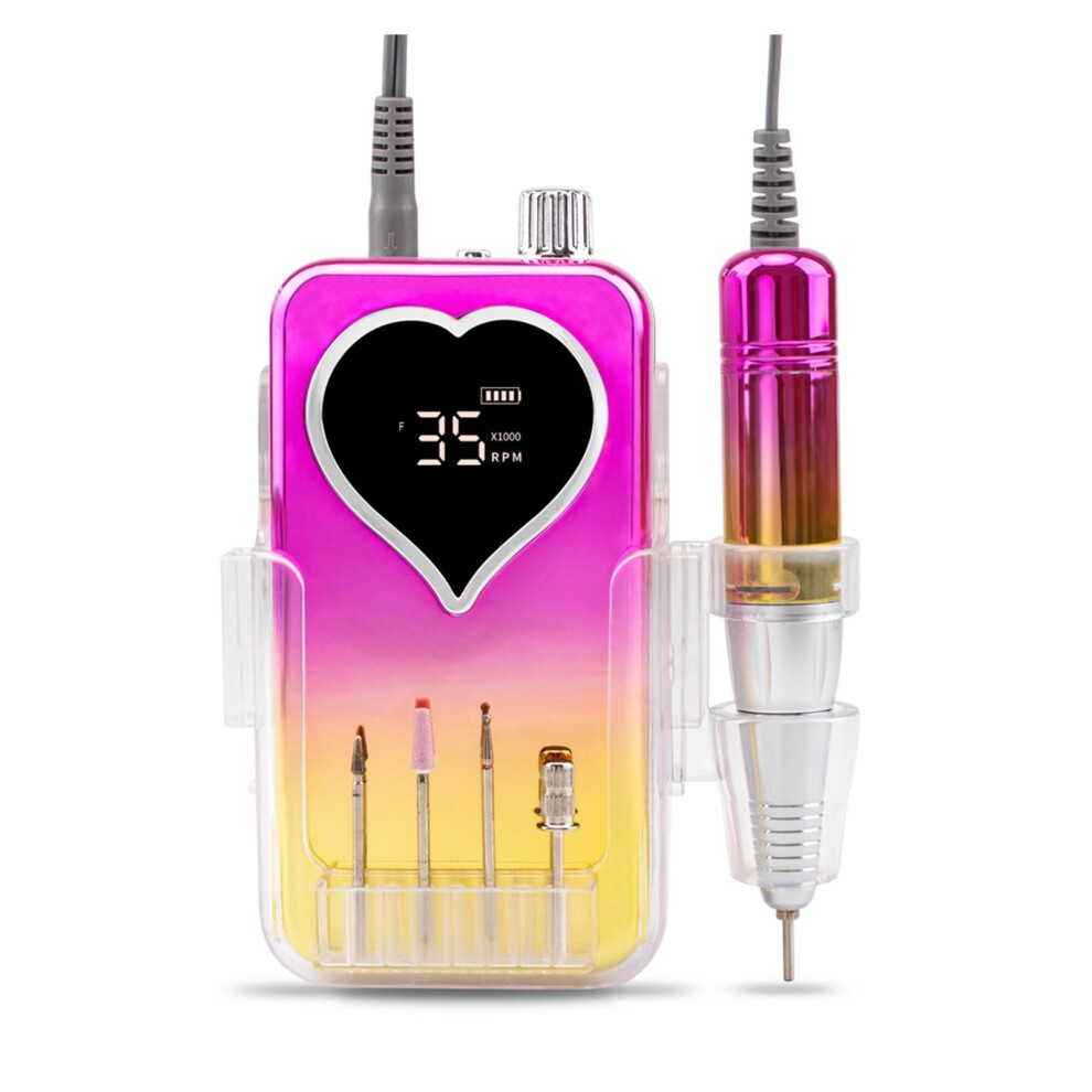 Electric Nail Drill 35000RPM Rechargeable Cordless File for Acrylic and Natural Nails Yellow Heart